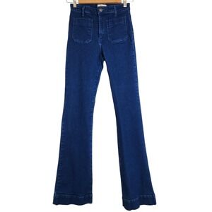 Wrangler Women's Size 27 Long High-Rise Flare Dark Wash Blue Denim Jeans Retro